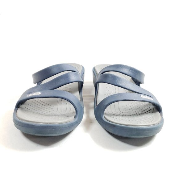 Womens Crocs Navy & Gray Wedge Sandals Size 10 Lightweight Slip-On - Picture 6 of 9
